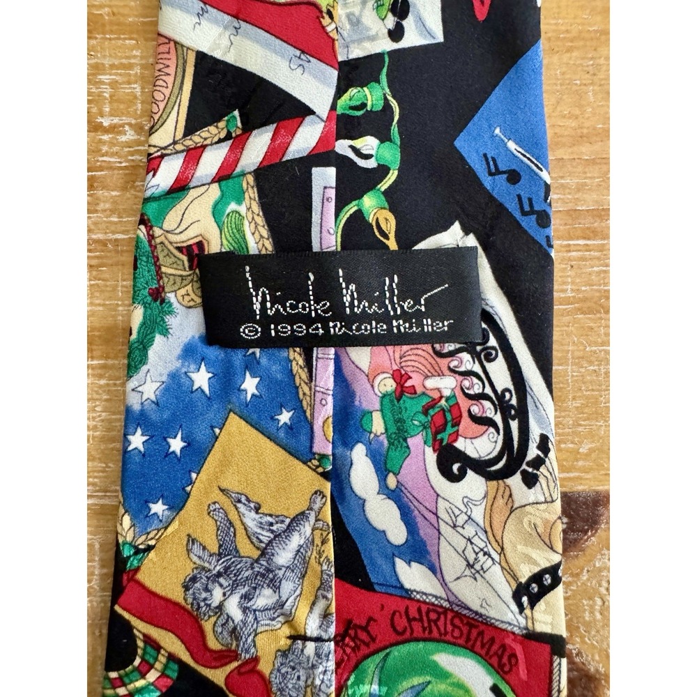 NICOLE MILLER 1994 CHRISTMAS ALL OVER PRINT MENS SILK TIE VTG Vintage Ho Ho Ho - Picture 3 of 6